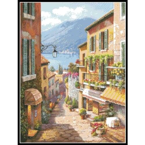 Town Scenery Counted Cross Stitch Kit Printed Canvas Landscape Embroidery Needlework Sets Cotton Thread 11CT 14CT DIY Home Decor