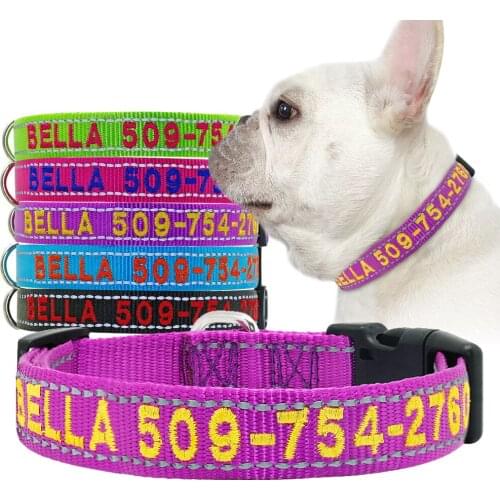 Personalized Dog Collar Reflective Embroidered Puppy Collar Nylon Custom Pet Collars DIY Phone Name ID For Small Large Dog Cat