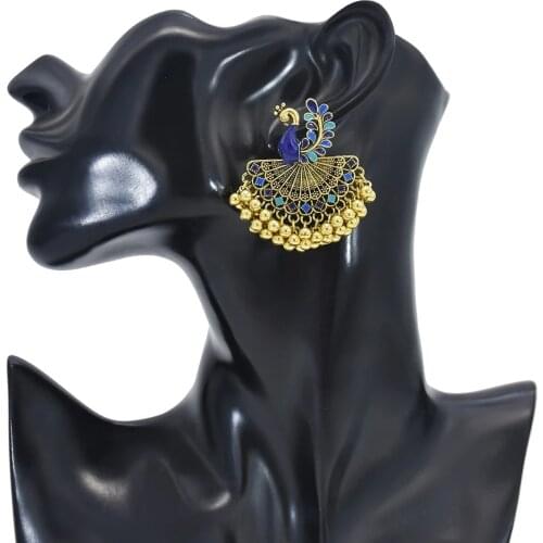 Jhumka Jhumki Drop Earrings Bohemian Vintage Gold Peacock Opening Bells Tassel Indian Earrings Retro Indian Jewelry Accessories