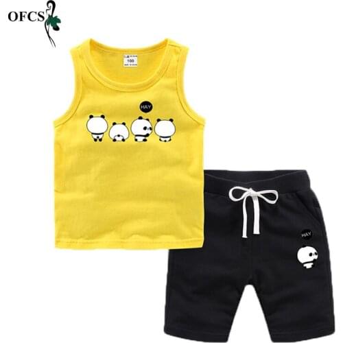 Baby Girls Boys Clothing Set Kids Sleeveless Cartoon Animal Design T-shirt Tops +Short Pants Girls Suit Summer Kids Boy Clothes