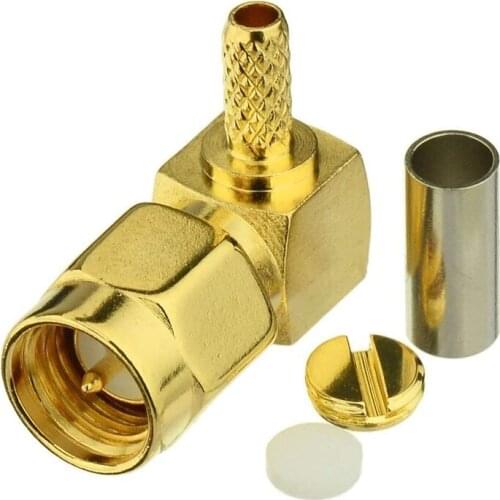5Pcs/Lot SMA Connector Right Angle SMA Male Plug Crimp RF Coaxial Cable Wire Connector Adapter Terminal for RG316 RG174 LMR100