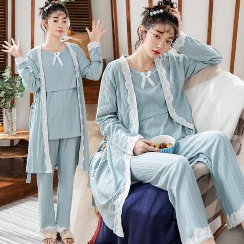 100% Cotton Lace Maternity Nursing Sleepwear Sets Spring Autumn Feeding Pajamas Suits For Pregnant Women Pregnancy Home Wear