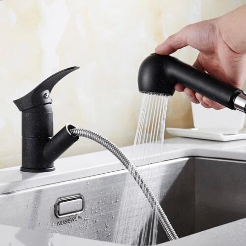 Kitchen Black Faucet Pull Out Faucet Black with Dot High Quality Flexible Mixer Faucet Deck Mounted Crane for Kitchen ZR373