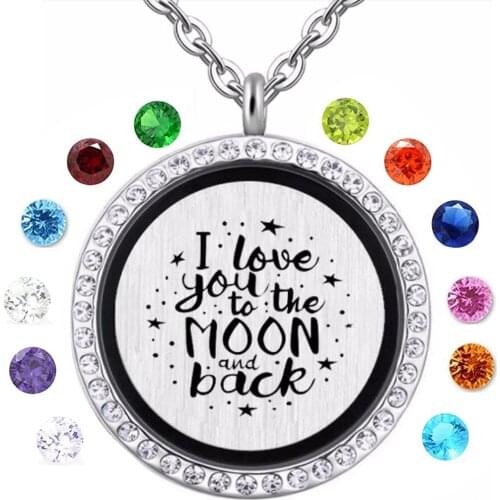 30mm I love you to the moon and back magnetic crystals floating Picture locket With birthstones charm pendant necklace jewelry
