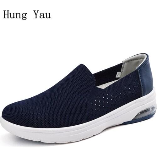 Women Flats Shallow Loafers Elastic Band Casual Shoes Platform Mesh Breathable Summer Fashion Female Walking Plus Size 35-42