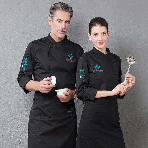 Oblique Collar Kitchen Chef Uniform Workwear Top Restaurant Food Service Catering Cooking Coat Cuisine Cozinha Clothing Overalls