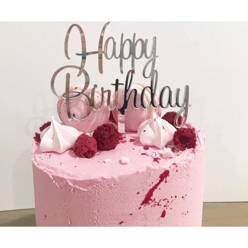 New Original Acrylic Happy Birthday Cake Topper Gold Pink Birthday Cupcake Toppers Flag for Kids Birthday Party Cake Decorations