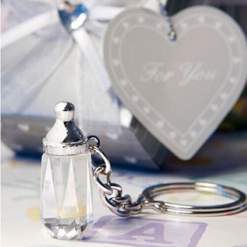 New Baby Christening Gift Mini Crystal Feeding-Bottle Keychain cute Baby Shower Favors LX4577