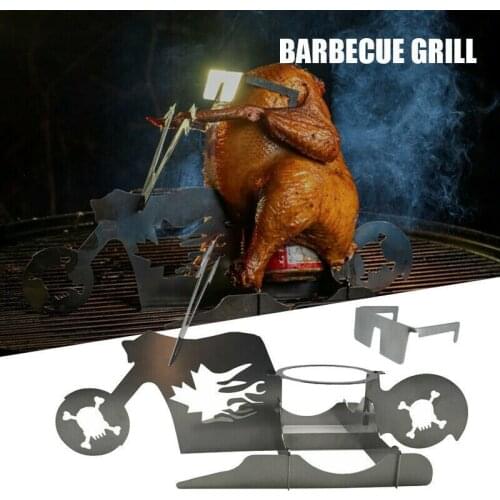 Portable Chicken Roaster Rack Stand Beer Motorcycle BBQ Stainless Steel Rack With Glasses Indoor Outdoor Use Camping Accesorios