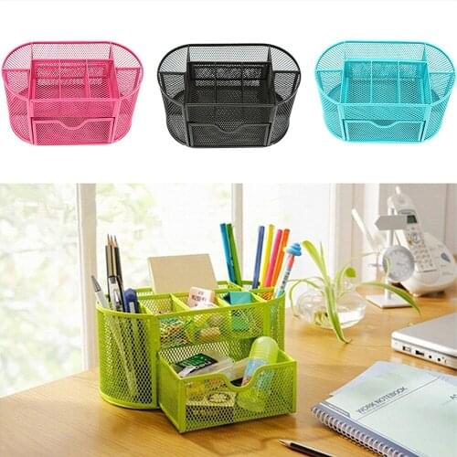 Durable Multifuctional Pen Holder With 9 cells Metal Mesh Beautiful Desktop Pen Container Large Storage For Office Study