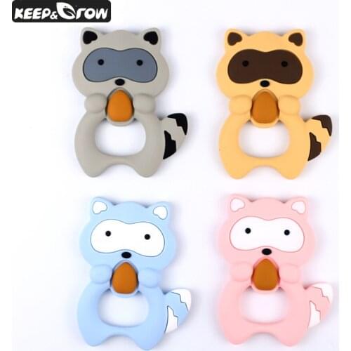 Keep&Grow 10pcs Animal Raccoon Baby Teethers Food Grade Silicone Teether Rodent Chew Rubber Baby Teething Necklace Accessories