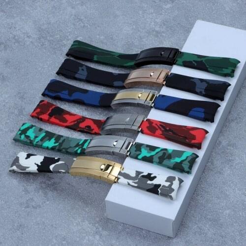 Brand 20mm Camo Blue Red Gray Green White Soft Rubber Watchband Watch Strap For ROLE RX Daytona Submarine Sub-mariner Belt