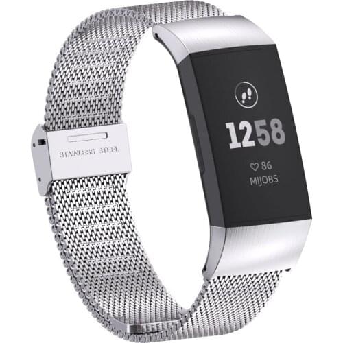 Mijobs Strap for Fitbit Charge 4 Band Compatible With Fitbit Charge 3 Band Charge 2 Silicone Strap Stainless Steel