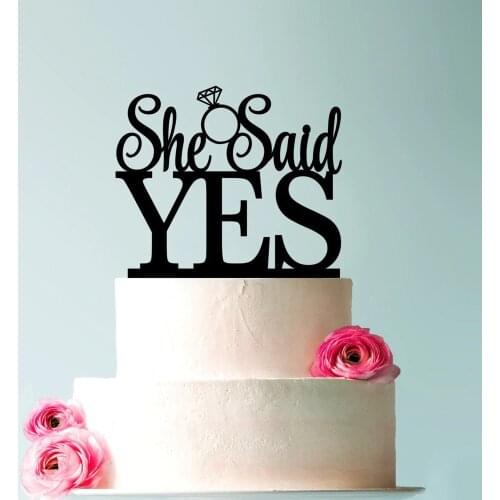 She Said Yes Cake Topper , Bridal Shower Engagement Ring Wedding Cake Topper, Wedding Decoration Supplies Cake Topper Sign