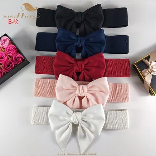 SISHION Elastic Waist Belts for Women ceinture femme VD1578 Black White Pink Bow Corset Women Belt for dress