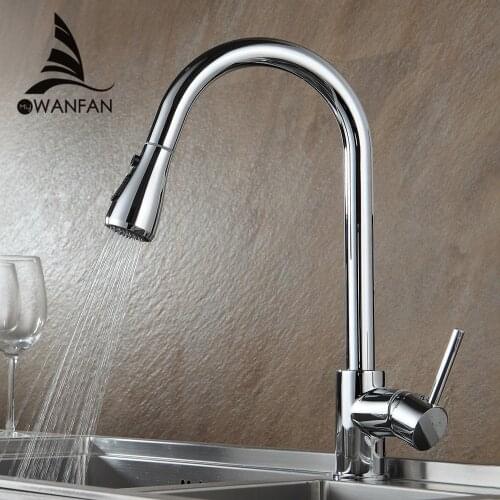 Kitchen Faucets Silver Single Handle Pull Out Kitchen Tap Single Hole Handle Swivel 360 Degree Water Mixer Tap Mixer Tap 408906