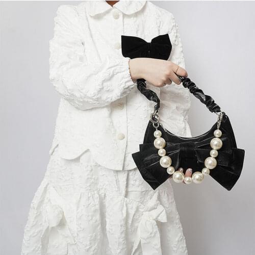 Women Bag PU FLAP Bow Pearl Fashion Solid Zipper SOFT Shoulder Bags Handbags Pures and Bags Crossbody Korean Sweet Girls Bag
