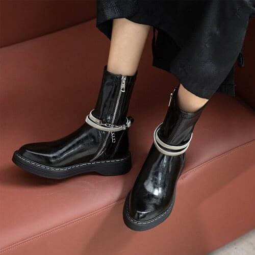 2021 Winter Genuine Leather Women Boots Fashion Round Toe Chunky Heel ANKLE Boots Platform Shoes Women Shoes Motorcycle Boots