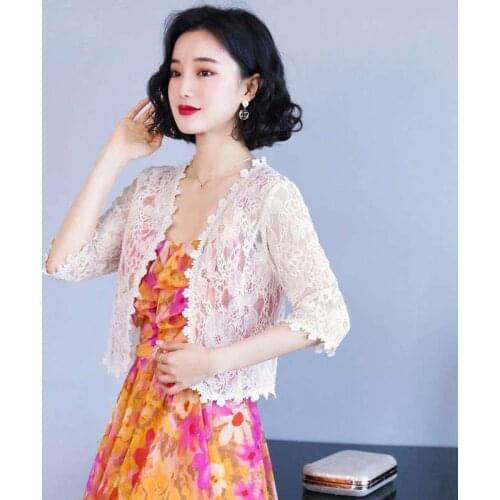 2021 Fashion Lace White Black Women Short Sleeve Shrug Bolero Lace Wedding Bridal Summer Jacket Elegant Cape