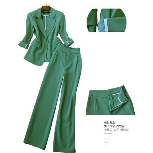 Women two piece outfits fashion set long sleeves one button 2 piece suit jacket high waist wide leg pants office ladies suit