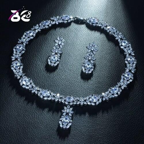 Be 8 Beautiful Sparkling AAA Cubic Zirconia Flower Shape Full Jewelry Set Women Bridal Gifts Earring Necklace Set S344