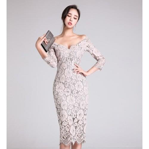 Vestido De Festa Women Dress Real Vadim Plus Size Direct Selling Solid Free Shipping 2021 Spring Elegant Sleeve Lace Bag Hip