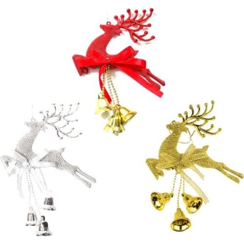 1pcs Electroplated Christmas Xmas Hanging Ornaments Hollow Deer Reindeer Bell Design Embellishments with Bells Festival Party
