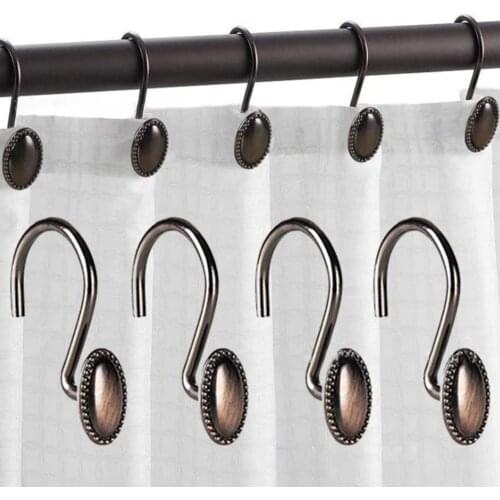 12Pcs Shower Curtain Hooks Retro Bath Curtain Rollerball Shower Curtain Rings Hooks Decorative Rustproof Hooks for Bathroom