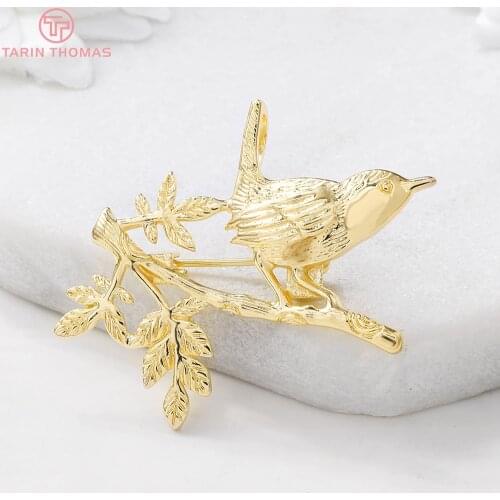 2PCS 35x33MM 24K Gold Color Plated Brass Tree Branch with Birds Brooch High Quality DIY Jewelry Making Findings Accessories