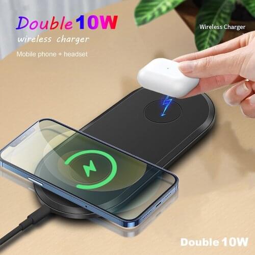 2 in1 Qi 10W Double Wireless Charger for IPhone 12 11 Pro XS XR X 8 Airpods Pro Fast Charging Pad for Samsung S20 S10 S9 S8 note