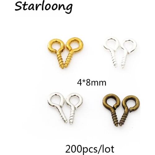 200pcs/lot 4x8mm Jewelry Screw Eye Pins Bail Findings For Pendant Top Drilled Imitation Rhodium Iron Pendant Clasps