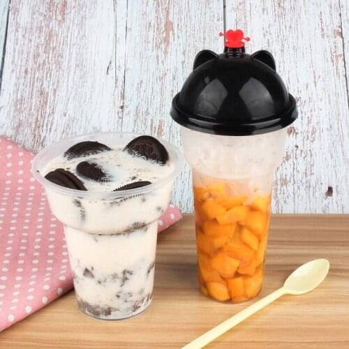 50pcs Hart plastic cups 500ml ice cream dessert cups wedding birthday party favors milk tea juice pudding yogurt cup with lid