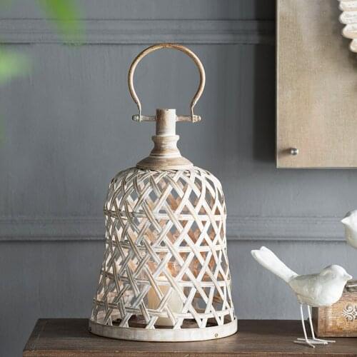 Vintage countryside hurrican glass cup bamboo candle holders