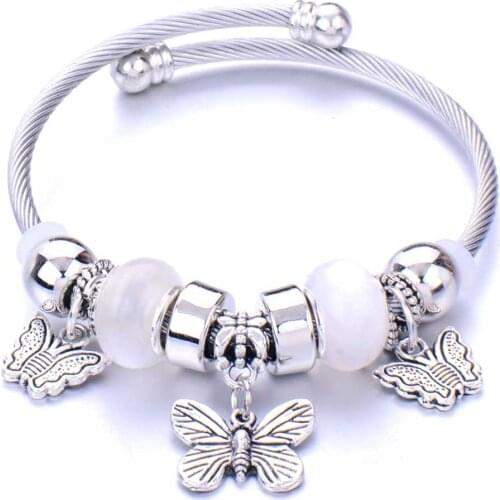 10PCS/LOT Butterfly Spring Bracelet Grystal Glass Dangles Charm Bracelet Fit Snake Chain DIY Fine Bracelet for Women Jewelry Gif