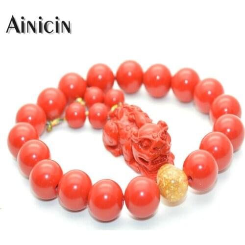 Red Cinnabar Pixiu Carved Fashion Stretch Charms Bracelets 10mm Beads Lucky Bring Wealth Fashion Men and Women Jewelry