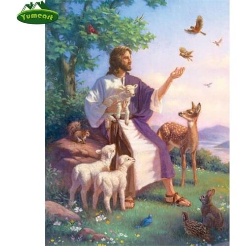 DIY Diamond Painting Cross Stitch Jesus and Sheep Full Square Diamond Embroidery Needlework Crystal Rhinestone Mosaic Decoration
