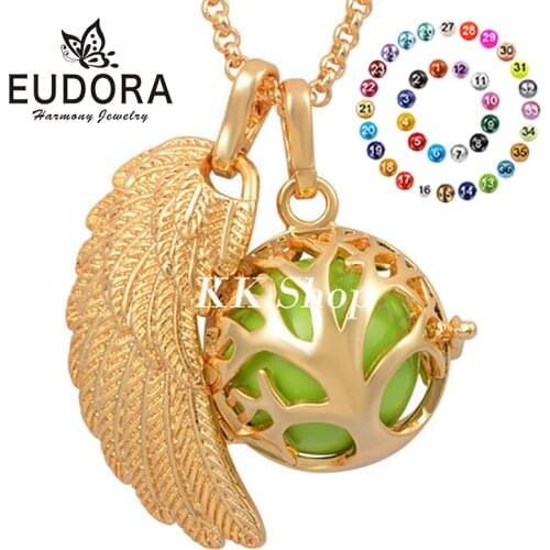 Eudora 20 mm Harmony Chime Ball Pendant Gold Family Tree Angel Caller Mexican Locket Bola Stainless Steel Necklace Jewelry FH125