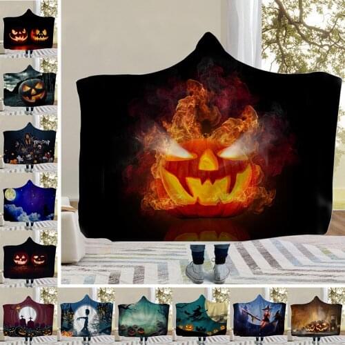 Halloween Flannel Blanket Pumpkin Witch Pattern Wearable Porps Cosplay Costume Hoodie Gift For Halloween Decor 150cm*130cm/200cm