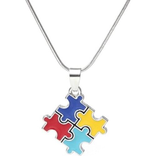 Fun Puzzle Piece Necklace Jigsaw Necklace Love Best Friend Family Everyday Unisex Gift Colorful Autism Awareness Necklace