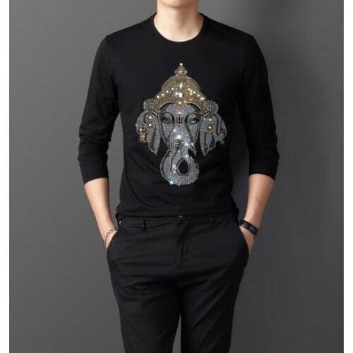 Cotton Mens Long tshirt Streetwear Elastic hip pop Casual Hot drill long shirts boys Rhinestones