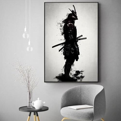 Black White Ink Canvas Art Print Poster Samurai Fashion Figure Painting Wall Art Painting for Living Room Decoration Unstretched