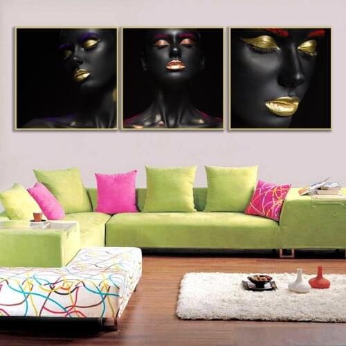 African Art Woman Black Gold Nude Oil Painting on Canvas Nordic Poster Print Scandinavian Wall Picture Living Room Home Decor