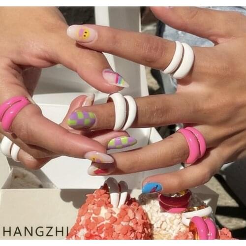 HANGZHI 2021 INES New Simple Neon Color Sexy Lips Drip Oil Enamel Metal Rings Party Travel Fashion Jewelry Gifts for Women Girls