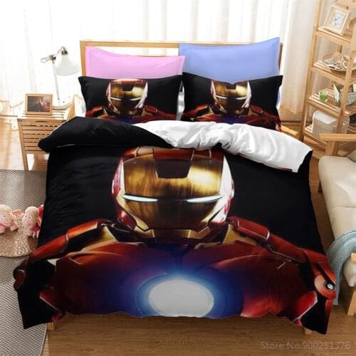 3D Cartoon The Avengers Iron Man Bedding Set Queen King Size Duvet Cover Set Comforter Cover Pillowcase Bedclothes for Kids Boys