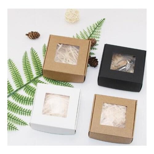 50Pcs Kraft Paper Candy Box Transparent PVC Window Soap Box Wedding Birthday Christmas Baby Shower Chocolate Gift Packaging Box