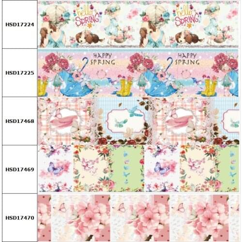 HSDCraft Spring Butterfly Flower Girl Grosgrain/Satin Ribbon for DIY Sewing Hairbow Accessories Decoration 38MM 75MM 10Yards