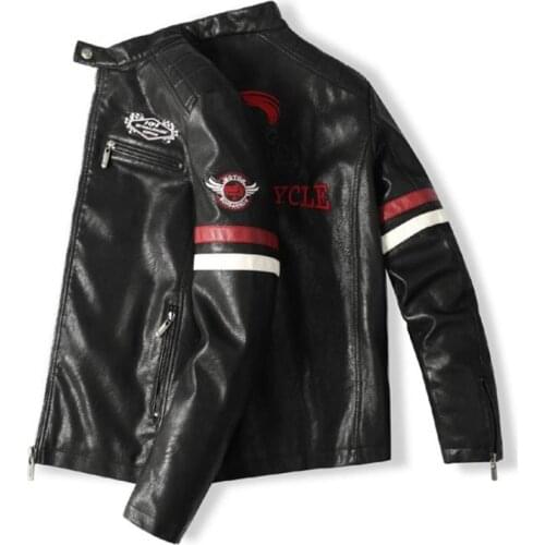Mens Motorcycle Jacket 2021 Autumn Winter Men New PU Leather Jackets Casual Embroidery Biker Bomber Coat Zipper Overcoat