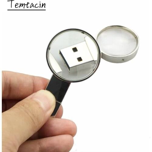 Metal Magnifying Glass USB Flash Drive 8GB 16GB 32GB 64GB 128GB Pendrive Mini Magnifier Pen Drive 256GB Flash Memory Stick Disk