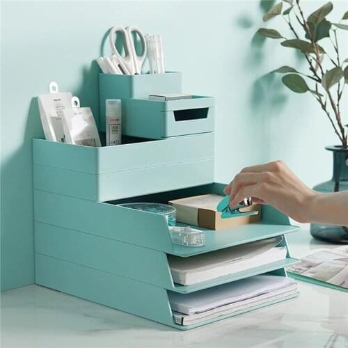 Multi-purpose Desktop Home Office Storage Box Stackable A4 File Folder Document Paper Organizer Tray Stationery Pen Holder Case