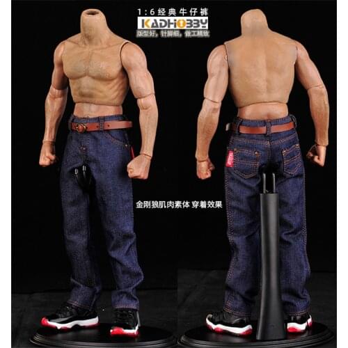 1/6 Male Straight Jeans Trousers With Belt for 12 Inches Military Soldier Muscular Body Action Figures